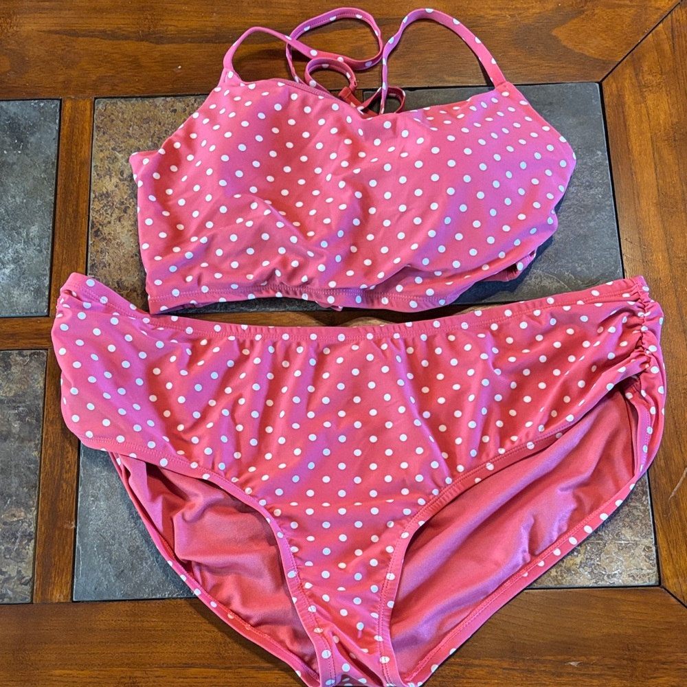 Time and Tru Pink Polka Dot Swimwear